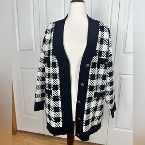 Moli Tree Black and White Checkered Women’s Sweater Cardigan